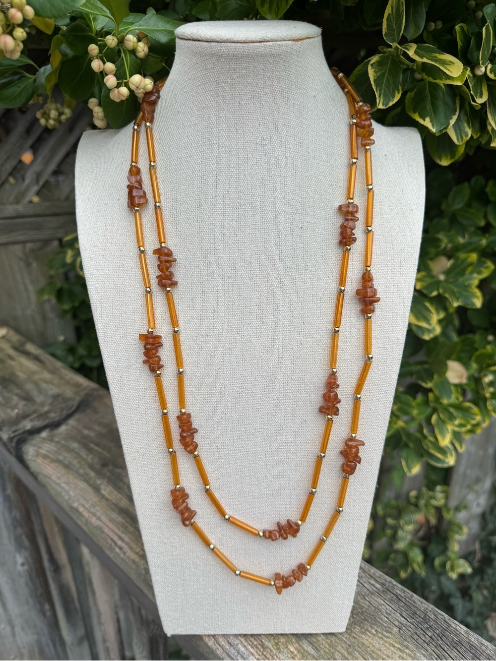 Express Faux Amber and Honey Tone Beaded Layered Necklace Made in Italy